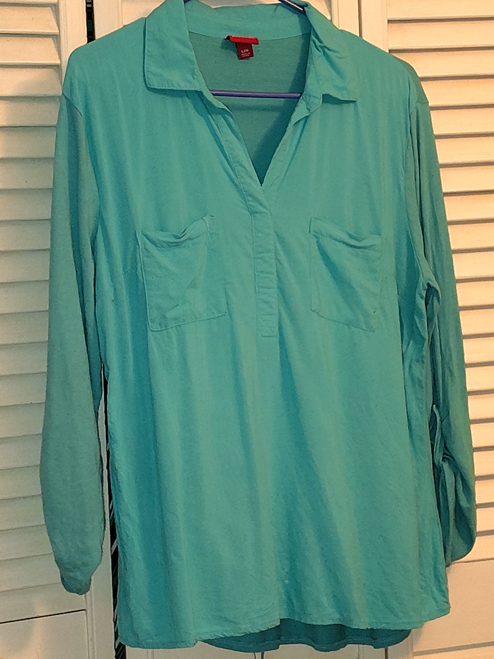 Merona Teal V-Neck Long Sleeve Tunic with Front Pockets